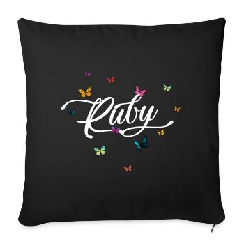 RUBY - Mädchen Name mit bunten Schmetterlingen - Sofakissenbezug 45 x 45 cm - Schwarz - Vorne