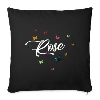 ROSE - Mädchen Name mit bunten Schmetterlingen - Sofakissenbezug 45 x 45 cm - Schwarz - Vorne