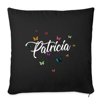 PATRICIA - Girl's name with colorful butterflies - Sofa pillowcase 17,3'' x 17,3'' (45 x 45 cm) - black - Front