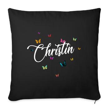 CHRISTIN - Girl Name with Colorful Butterflies - Sofa pillowcase 17,3'' x 17,3'' (45 x 45 cm) - black - Front