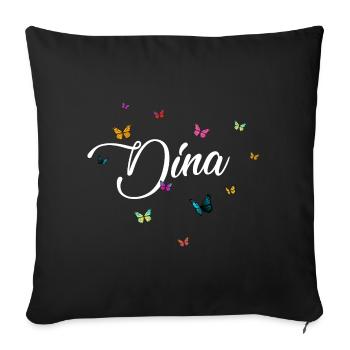 DINA - Nom de fille avec des papillons colorés - Housse de coussin décorative 45 x 45 cm - noir - Devant