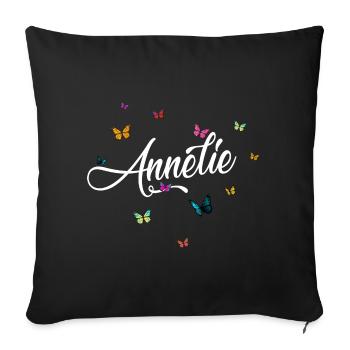 ANNELIE - Girl's name with colorful butterflies - Sofa pillowcase 17,3'' x 17,3'' (45 x 45 cm) - black - Front