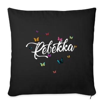 REBEKKA - Mädchen Name mit bunten Schmetterlingen - Sofakissenbezug 45 x 45 cm - Schwarz - Vorne
