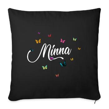 MINNA - Nom de fille avec des papillons colorés - Housse de coussin décorative 45 x 45 cm - noir - Devant