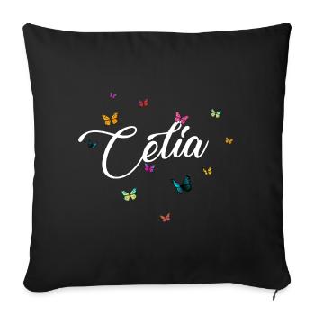CELIA - Nom de fille avec des papillons colorés - Housse de coussin décorative 45 x 45 cm - noir - Devant
