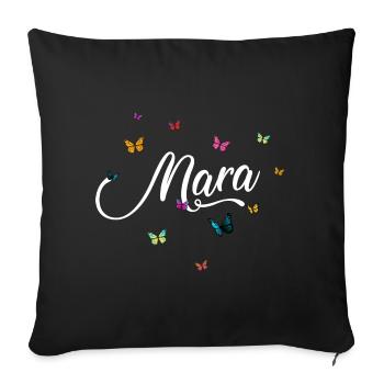 MARA - Mädchen Name mit bunten Schmetterlingen - Sofakissenbezug 45 x 45 cm - Schwarz - Vorne