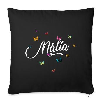 MALIA - Mädchen Name mit bunten Schmetterlingen - Sofakissenbezug 45 x 45 cm - Schwarz - Vorne