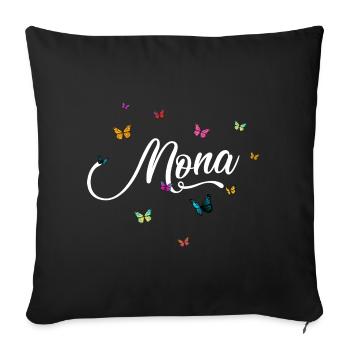 MONA - Mädchen Name mit bunten Schmetterlingen - Sofakissenbezug 45 x 45 cm - Schwarz - Vorne