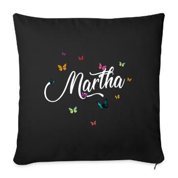 MARTHA - Girl's Name with Colorful Butterflies - Sofa pillowcase 17,3'' x 17,3'' (45 x 45 cm) - black - Front