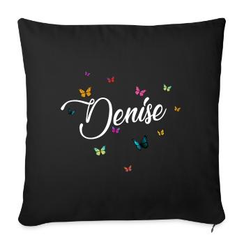 DENISE - Nom de fille avec des papillons colorés - Housse de coussin décorative 45 x 45 cm - noir - Devant