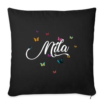 MILA - Nom de fille avec des papillons colorés - Housse de coussin décorative 45 x 45 cm - noir - Devant
