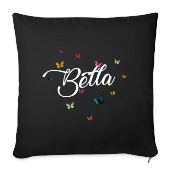 BELLA - Mädchen Name mit bunten Schmetterlingen - Sofakissenbezug 45 x 45 cm - Schwarz - Vorne