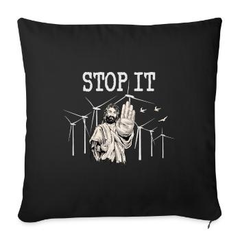 Stop à l’énergie éolienne - Jésus contre l’énergie éolienne - Housse de coussin décorative 45 x 45 cm - noir - Devant