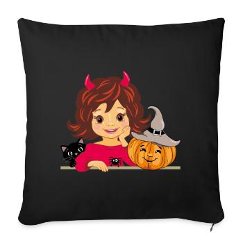 Cute smiling girl with cat and Halloween pumpkin - Sofa pillowcase 17,3'' x 17,3'' (45 x 45 cm) - black - Front