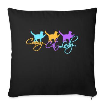 Chat fou Dame Texte Folle Femme Chats Amour - Housse de coussin décorative 45 x 45 cm - noir - Devant