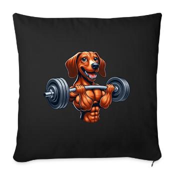 Sporty Dachshund Weightlifting Dumbbell Workout - Sofa pillowcase 17,3'' x 17,3'' (45 x 45 cm) - black - Front