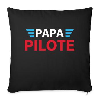 Papa pilote - cadeau papa - Housse de coussin décorative 45 x 45 cm - noir - Devant
