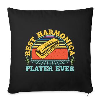 Harmonica drôle Meilleur joueur d’harmonica de tous les temps - Housse de coussin décorative 45 x 45 cm - noir - Devant
