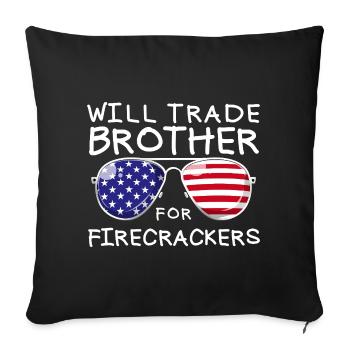 Frère d'échange pour les feux d'artifice pour les enfants le 4 juillet - Housse de coussin décorative 45 x 45 cm - noir - Devant