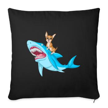 Chien Chihuahua mignon chevauchant un requin féroce - Housse de coussin décorative 45 x 45 cm - noir - Devant