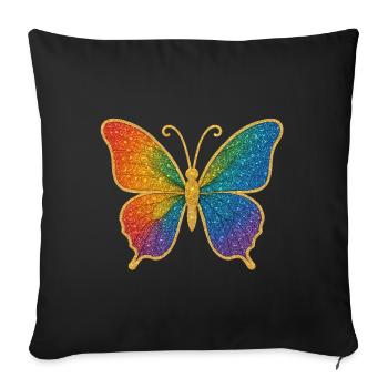 Papillon arc-en-ciel scintillant - Housse de coussin décorative 45 x 45 cm - noir - Devant