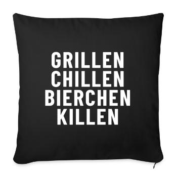 Grillen Chillen Bierchen Killen - Sofakissenbezug 45 x 45 cm - Schwarz - Vorne