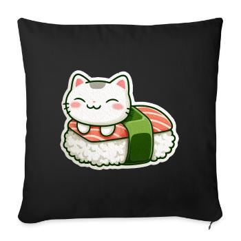 Kawaii Sushi Cat en Roll - Housse de coussin décorative 45 x 45 cm - noir - Devant