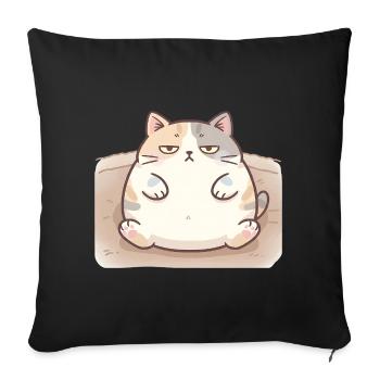 Chat duveteux et gros en position d’allaitement - Housse de coussin décorative 45 x 45 cm - noir - Devant