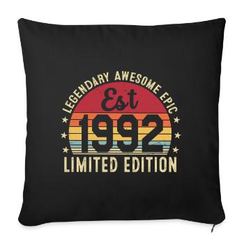 34th Anniversary - Vintage Gift 1992 - Sofa pillowcase 17,3'' x 17,3'' (45 x 45 cm) - black - Front