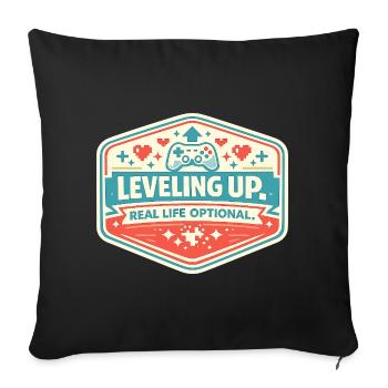 Leveling Up Gaming Abzeichen - Sofakissenbezug 45 x 45 cm - Schwarz - Vorne