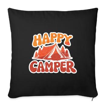 Campeur heureux – Motif de tente - Housse de coussin décorative 45 x 45 cm - noir - Devant