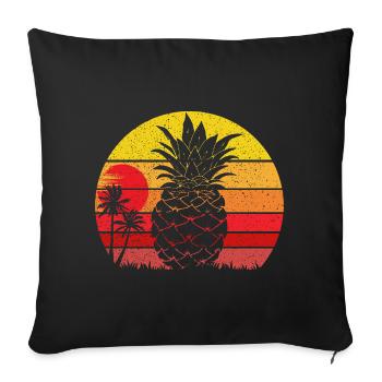 Coucher de soleil de plage vintage d’été à l’ananas - Housse de coussin décorative 45 x 45 cm - noir - Devant