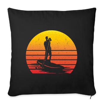 SUP Retro Stand Up Paddle Coucher de soleil vintage - Housse de coussin décorative 45 x 45 cm - noir - Devant