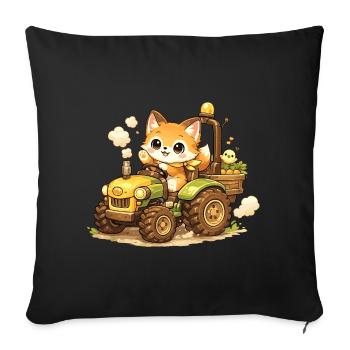 Renard sur le tracteur - Housse de coussin décorative 45 x 45 cm - noir - Devant