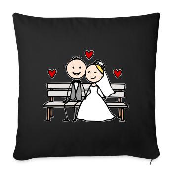 Caricature du couple de mariés sur le banc - Housse de coussin décorative 45 x 45 cm - noir - Devant