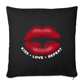 Embrasse, amour, répétez ! Lèvres embrassables avec du rouge à lèvres - Housse de coussin décorative 45 x 45 cm - noir - Devant