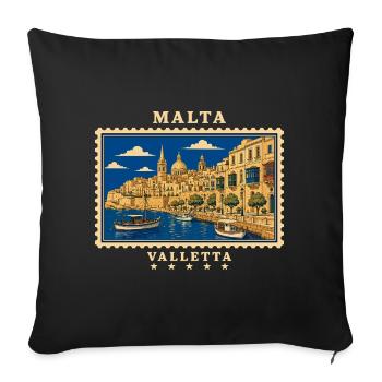 Marque de voyage vintage Malta Valletta - Housse de coussin décorative 45 x 45 cm - noir - Devant
