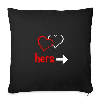 Two hearts hers with arrow Couple woman man - Sofa pillowcase 17,3'' x 17,3'' (45 x 45 cm) - black - Front