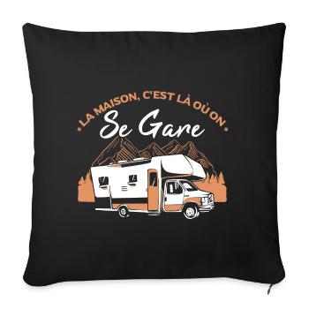Camping Car Campeur Humour Camping - Housse de coussin décorative 45 x 45 cm - noir - Devant