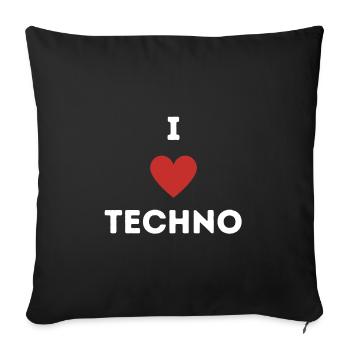 LOVE TECHNO – Techno Shirt Geschenk Raver - Sofakissenbezug 45 x 45 cm - Schwarz - Vorne