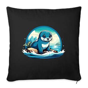 Seal on rocks - Sofa pillowcase 17,3'' x 17,3'' (45 x 45 cm) - black - Front