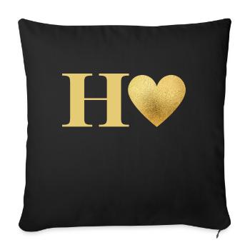 Buchstabe h goldenes Herz - Sofakissenbezug 45 x 45 cm - Schwarz - Vorne