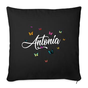 ANTONIA - Girl's name with colorful butterflies - Sofa pillowcase 17,3'' x 17,3'' (45 x 45 cm) - black - Front