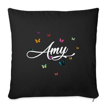 AMY - Nom de fille avec des papillons colorés - Housse de coussin décorative 45 x 45 cm - noir - Devant
