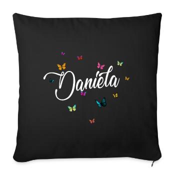 DANIELA - Nom de fille avec des papillons colorés - Housse de coussin décorative 45 x 45 cm - noir - Devant