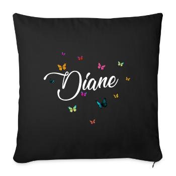 DIANE - Mädchen Name mit bunten Schmetterlingen - Sofakissenbezug 45 x 45 cm - Schwarz - Vorne