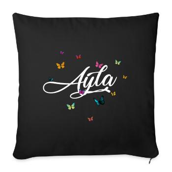 AYLA - Girl Name with Colorful Butterflies - Sofa pillowcase 17,3'' x 17,3'' (45 x 45 cm) - black - Front