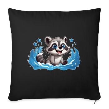 Kleiner Waschbär beim Planschen - Sofakissenbezug 45 x 45 cm - Schwarz - Vorne