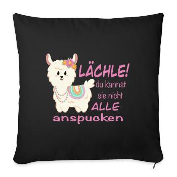 Lama Lächle! lustiger Spruch - Sofakissenbezug 45 x 45 cm - Schwarz - Vorne