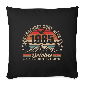 Octobre 1985 Cadeau Anniversaire 1985 October 1985 - Housse de coussin décorative 45 x 45 cm - noir - Devant